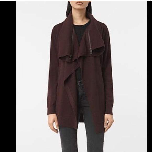 All Saints Dahlia Wool Long Cardigan Asymmetrical Zipper Cowl Sweater Size 2 - Picture 8 of 13
